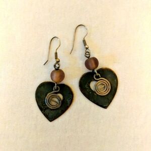 VTG Oxidized Copper Heart Dangle Earrings